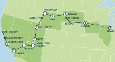 Map showing the Tour regions